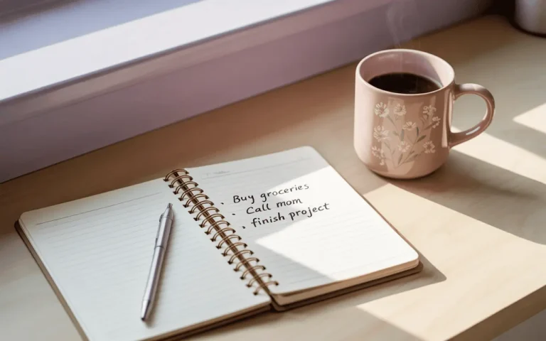 Notebook with simple to-do list and coffee cup — start small and stay consistent.