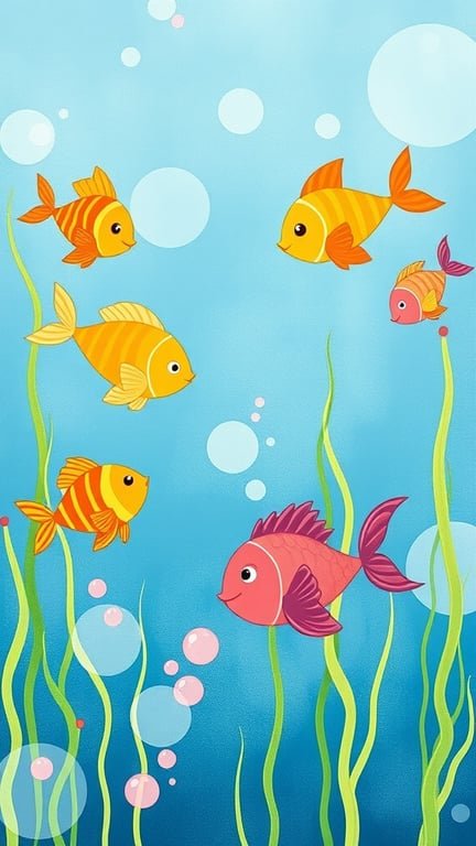 Colorful underwater scene with cartoon fish and bubbles