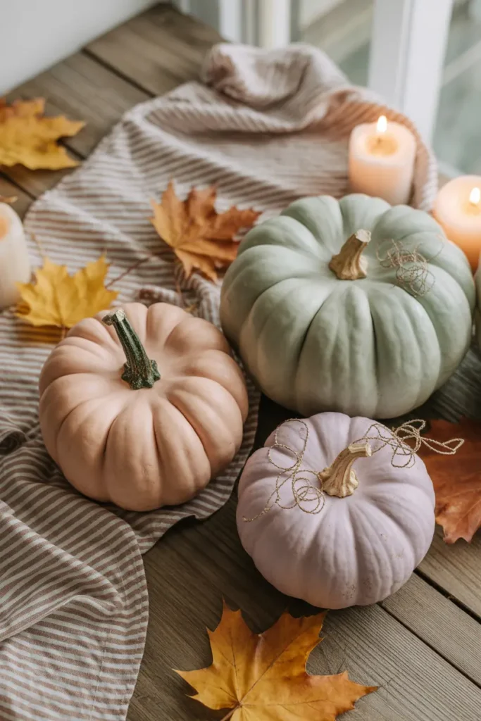 Fall Aesthetic Ideas: Cozy Vibes, Décor, and a Touch of Halloween Prep 1 Promotional flatlay with pastel pumpkins, candles, and autumn leaves, used to highlight cozy fall aesthetic ideas and autumn vibes from a seasonal blog post.